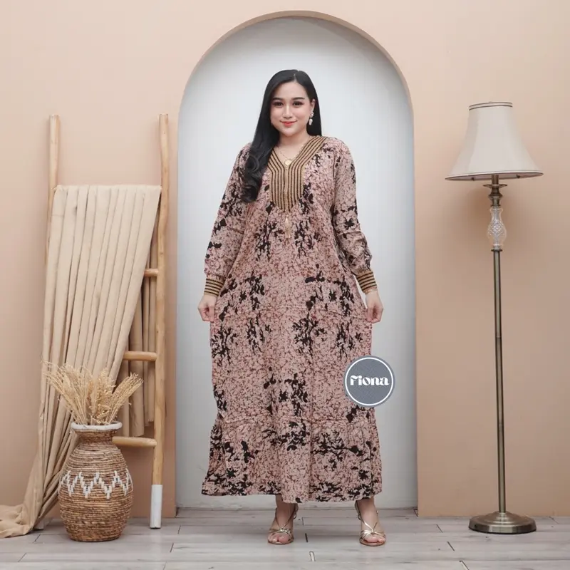 Gamis Renda Sultan Coklatan Rayon Premium Busui Motif Cap Terbaru Karet Muslim 4