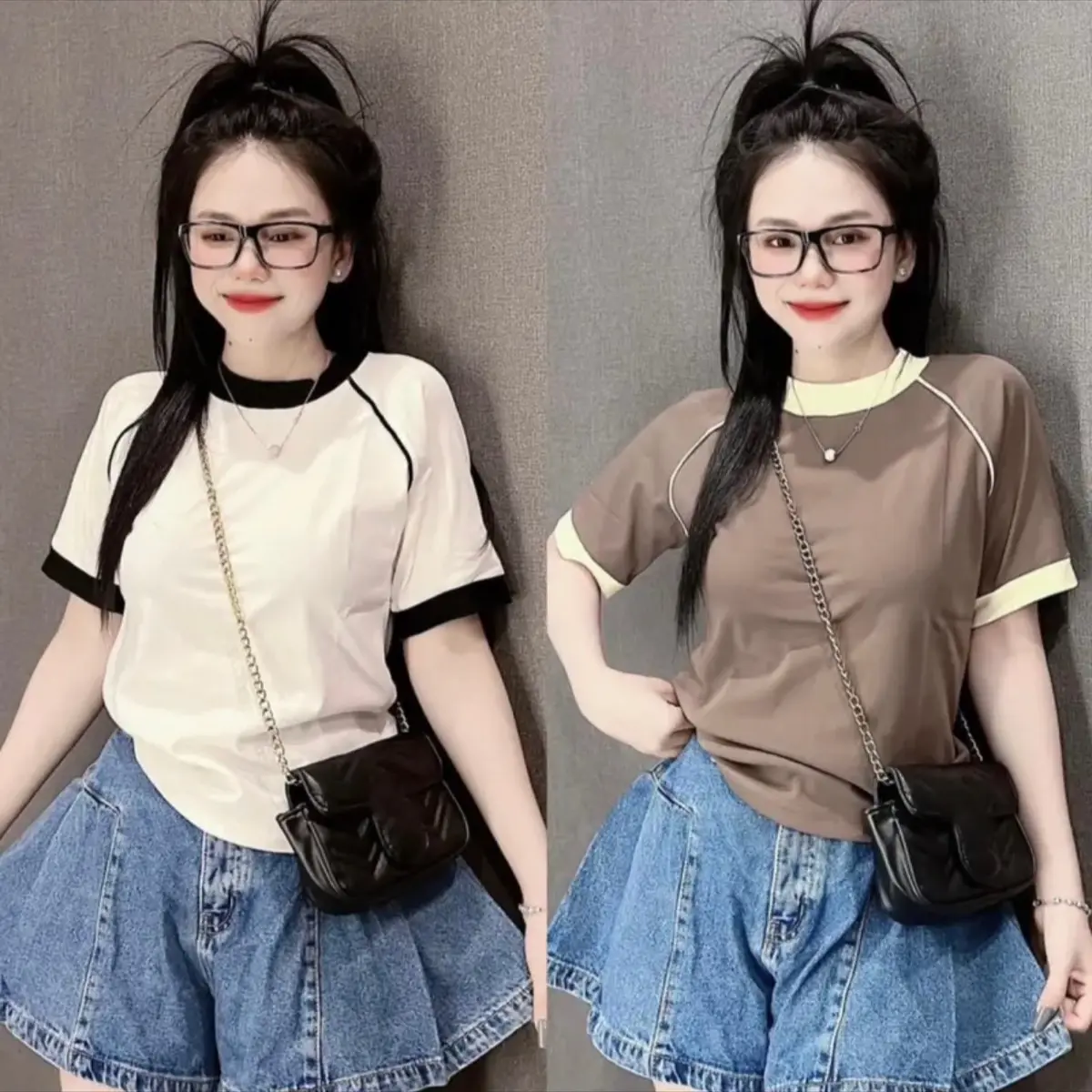 Áo phông 3158 cotton khô baby tee kẹp chỉ (PHỐI NÉ _ TRƠN ) form vừa (35-56kg) Top Nữ