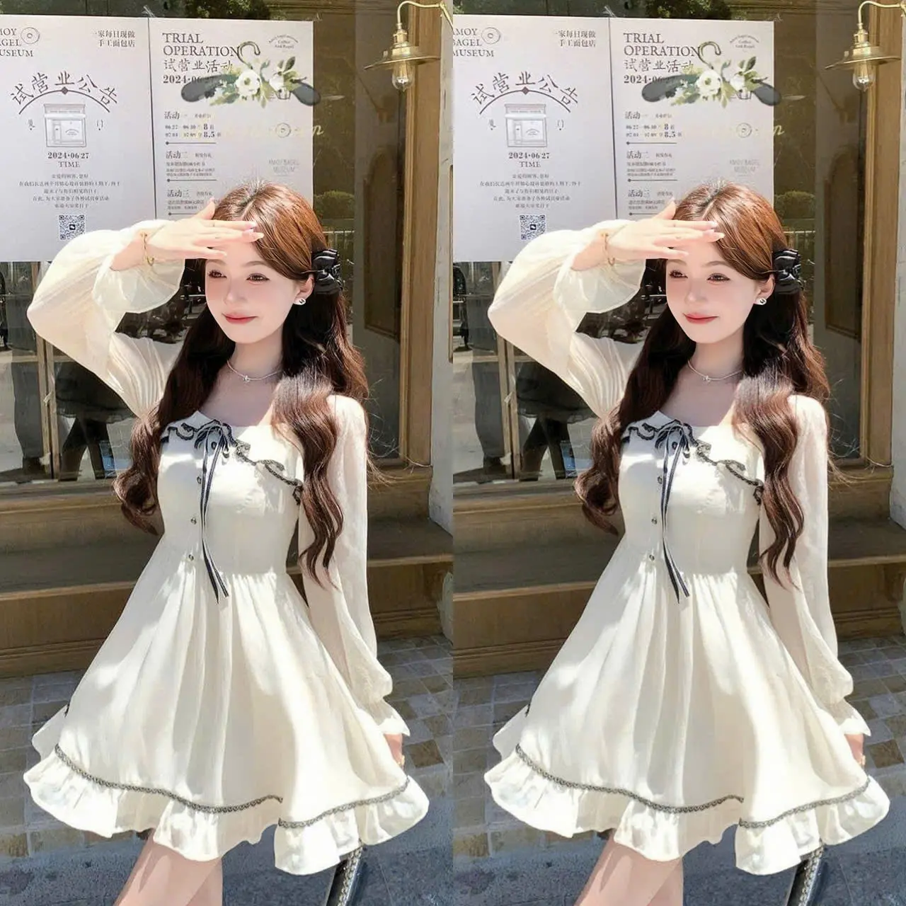 Đầm váy nữ babydol tay bèo cổ bầu phối ren thắt nơ dính nút thật xinh xắn dành cho các nàng đi chơi đi tiệc. Dress Women Nhung Voi