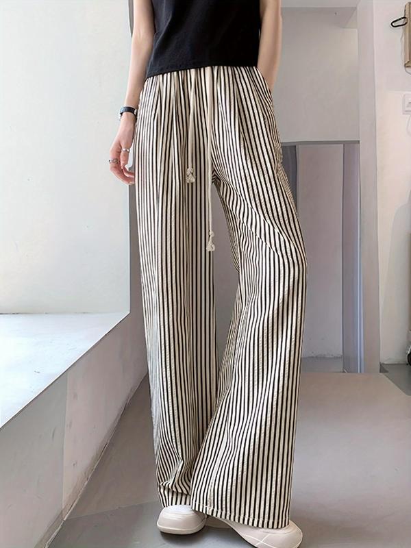 Women's Striped Print Elastic Waist Wide Leg Pants, Casual Comfy Trousers for Spring & Fall, Women's Bottoms for Daily Wear 3