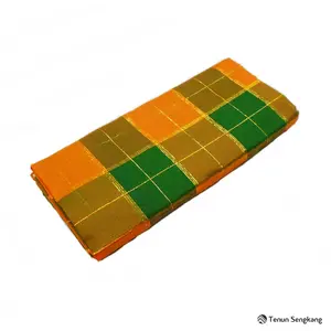 Sarung Bugis Makassar Kotak Kadei - Tenun Sengkang KDI-111 - Jingga Hijau (Per Pcs)