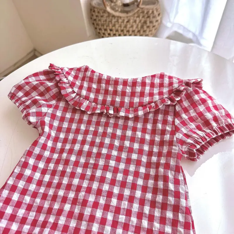 [Pinkids] [8-26kg] [1-6 tuổi] Váy Bé Gái Cổ Sen Dáng A Đuôi Cá Caro đỏ Cổ Nhọn Xinh Yêu Cho Bé Mặc Đi Học, Đi Chơi,.... 4