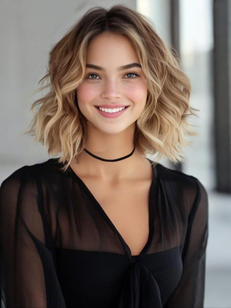 Product Introduction of 14 Inch Ombre Blonde Short Wavy Bob Wigs for Women, Gorgeous Fluffy Wigs, Synthetic Wavy Wigs for Party, Daily Use 0