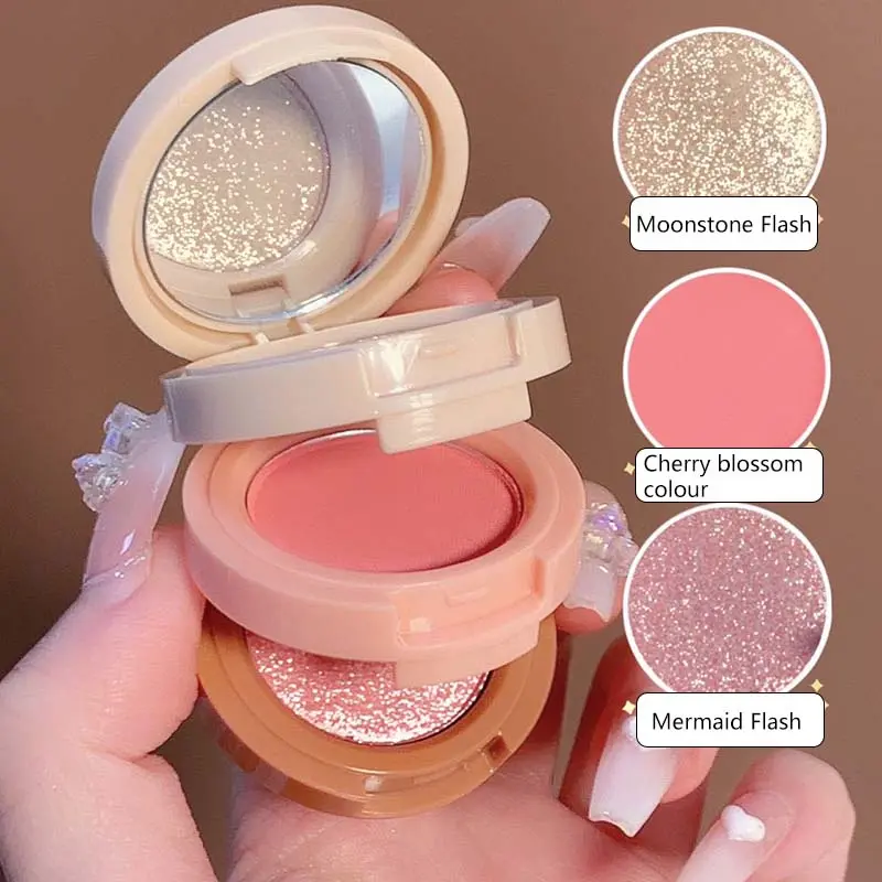 New 3 In 1 Matte Highlighter Blush Palette Pearly Blush Shiny Eyeshadow Multifunctional Face Color Makeup