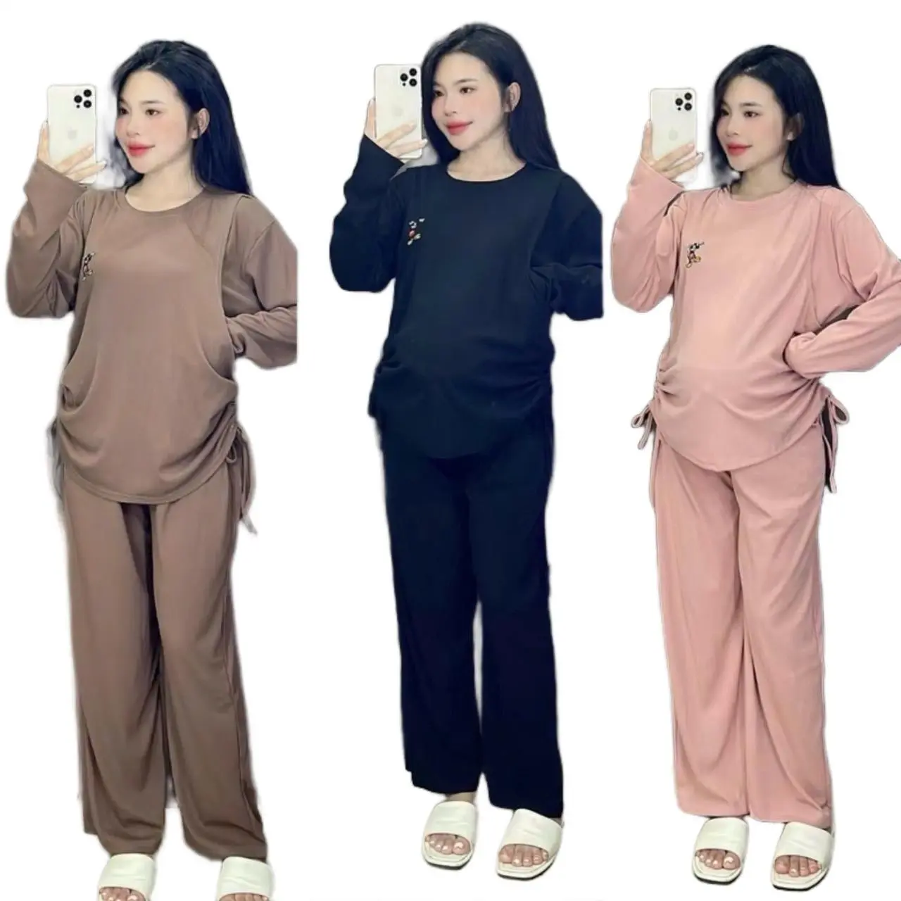 Bộ bầu và sau sinh có chỗ cho bé tuti chất tăm gân co giãn dài tay thu đông Voi