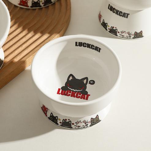 Bát ăn chống gù cho mèo, bát ăn LUCKYCAT dễ thương, bằng sứ tráng men cao cấp 2