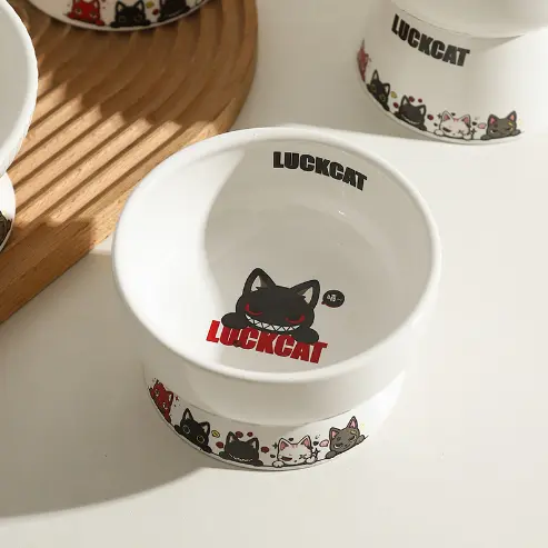 Bát ăn chống gù cho mèo, bát ăn LUCKYCAT dễ thương, bằng sứ tráng men cao cấp 2