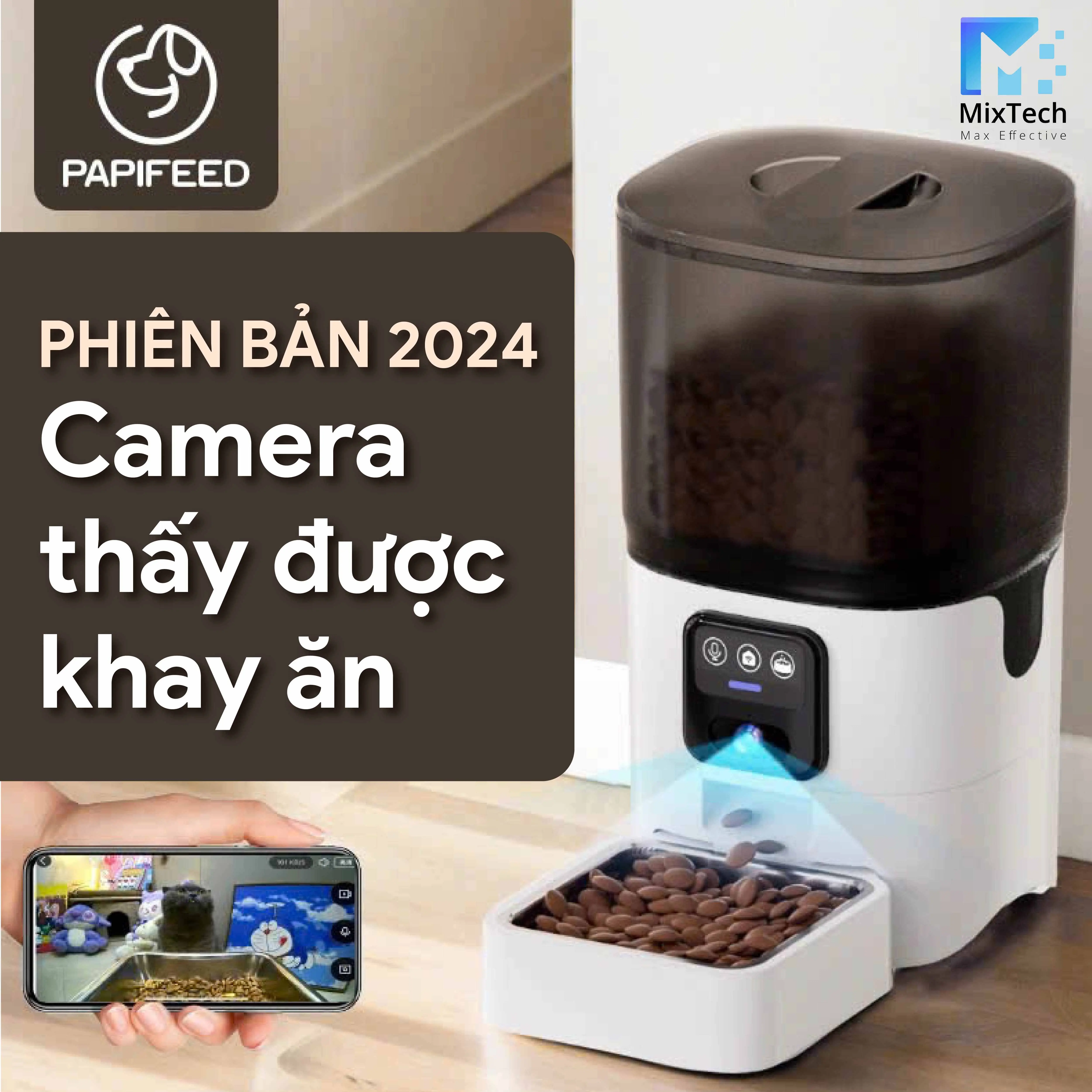 MÁY CHO MÈO ĂN TỰ ĐỘNG, CAMERA THẤY KHAY ĂN - PAPIFEED 2024 (CHÍNH HÃNG)