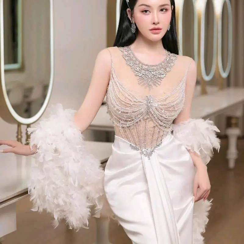 đầm body dài đính đá xếp hong dự tiệc 2