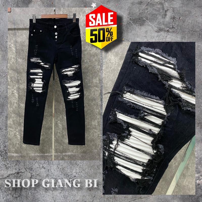  Quần jean vá nhăn trắng cứng TH 9690 Menswear Nam Pants Có Túi 