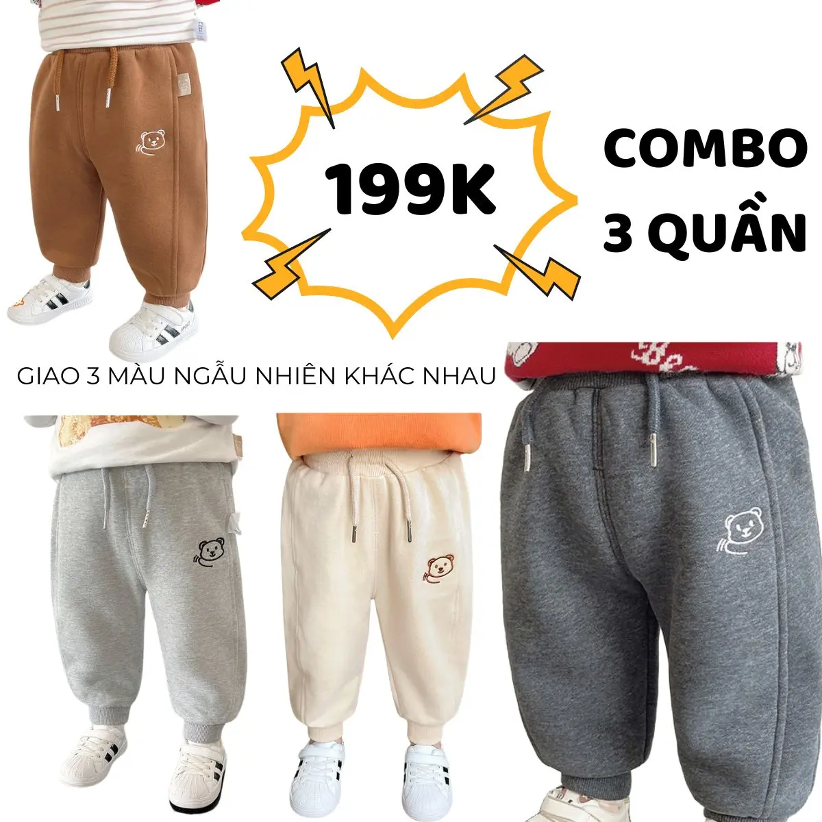 Combo 3 quần nỉ bông cho bé trai bé gái mặc mùa đông không lạnh, chất liệu nỉ trần bông không xù bao quay máy giặt phong cách Hàn Quốc dễ thương- Chebokids