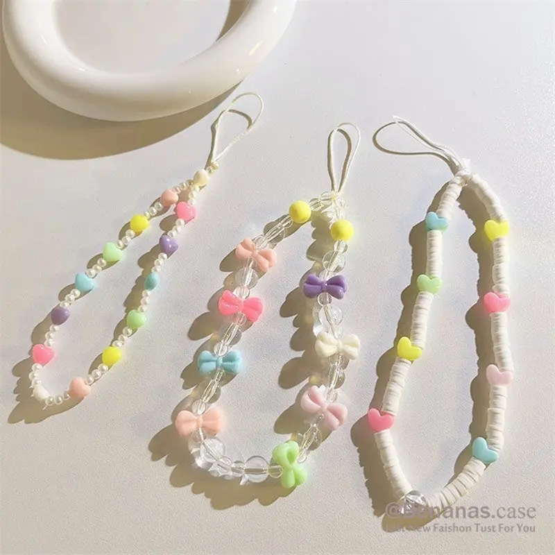 Colourfull Lanyard Strap Accessories Korean Style Hot New Spring Flower Pink Tulip Mobile Phone Case Chain Anti-Lost Soft Pottery Lanyard Pearl Acrylic Bead Colorful Portable Wrist Strap Rope Pendant y2k bracelets 6