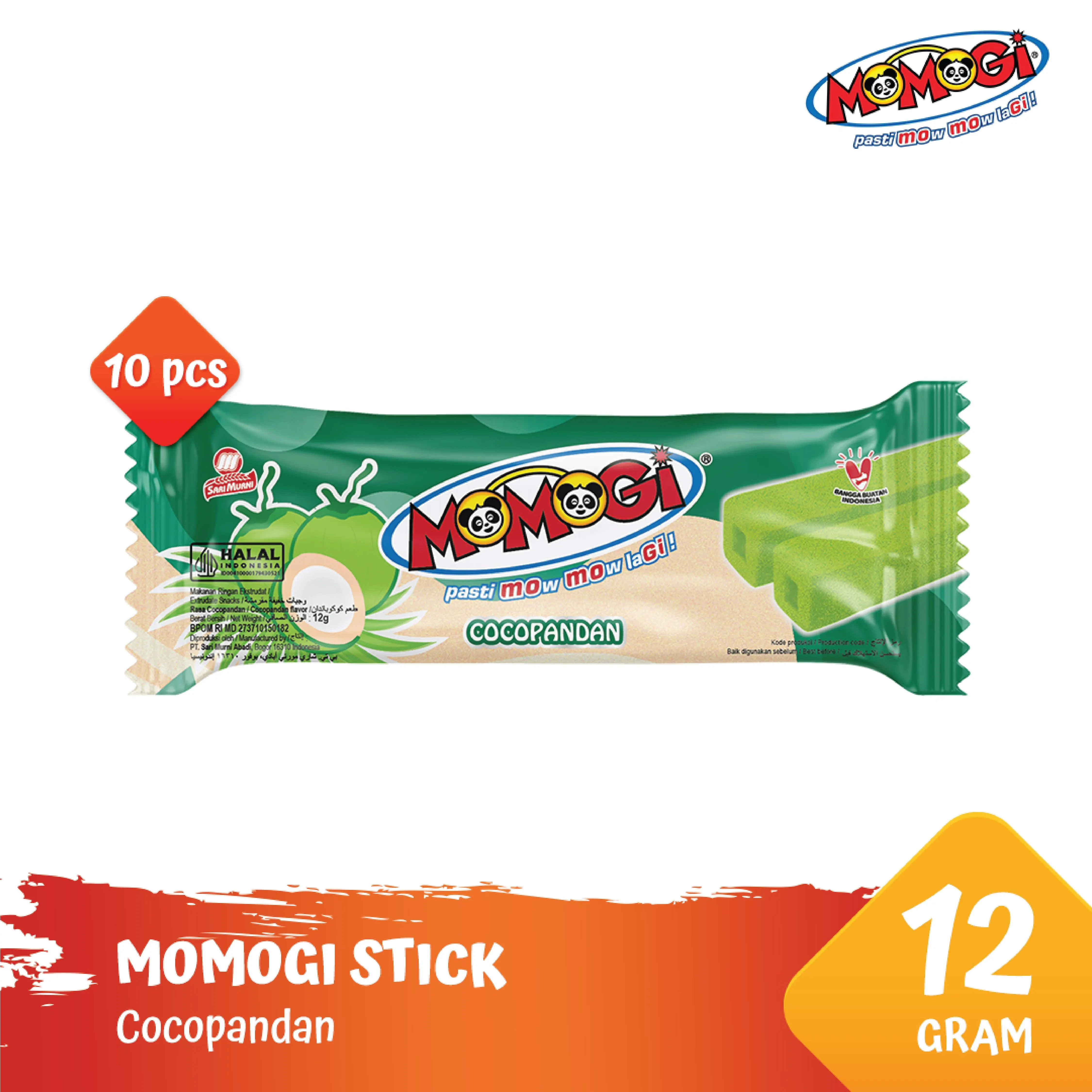 Momogi Stick Snack Makanan Ringan 12gr - Cocopandan [1 Box @ 10 Pcs]