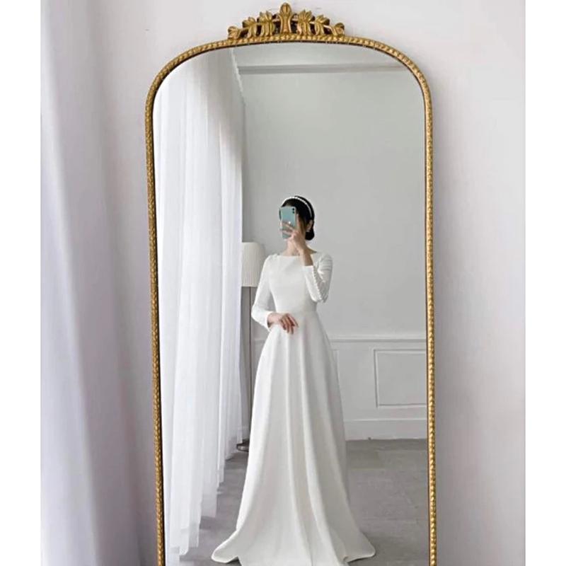 váy cưới trắng xoè dài, tay dài đính cúc vải kín đáo sang trọng Đám cưới Cổ thuyền Thanh lịch Đầm dài 1