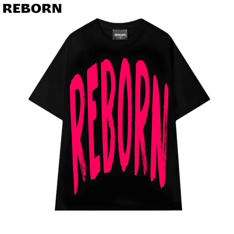 ÁO THUN IN CHỮ “REBORN” COTTON Cổ tròn Top Đen reborn  áo aothun 1