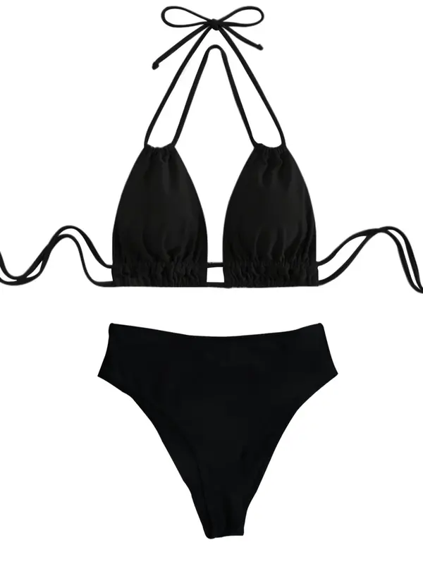 Women's Solid Backless Halter Bikini Set, Ruched Tie Back Swimsuit Top & Swimsuit Bottom, Swimsuit Sets, Bathing Suits 2024 for Women 5