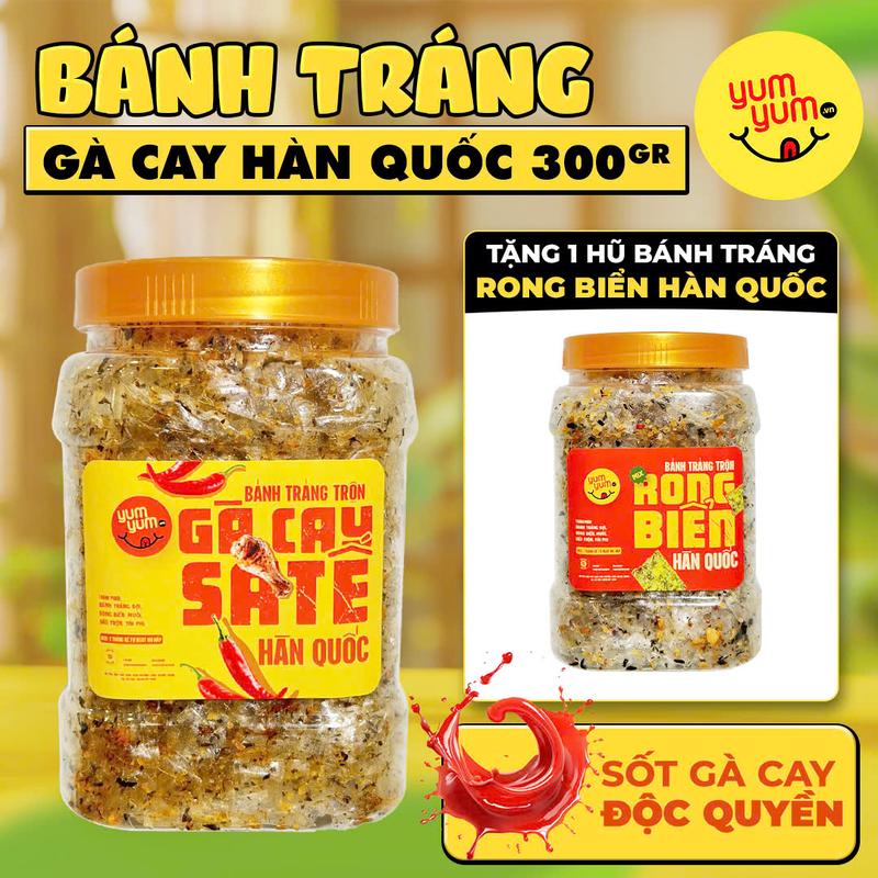 ️ [Mua 1 Tặng 1] Bánh tráng sợi Gà Cay Sa Tế Mix rong biển - hũ lớn 300gr Ăn Vặt YumYum Food - Cay, Thơm, Giòn Tan - Snack