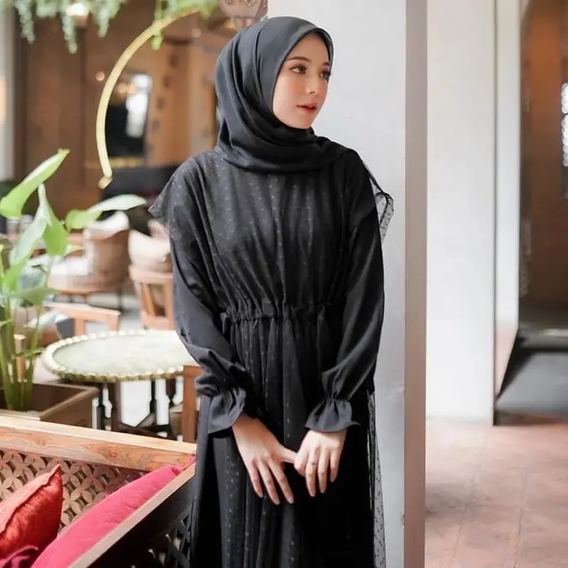 Size L-5L premium hyekyo dress gamis elegan simple gamis remaja brokat aesthetic gamis wanita jumbo bigsize 4