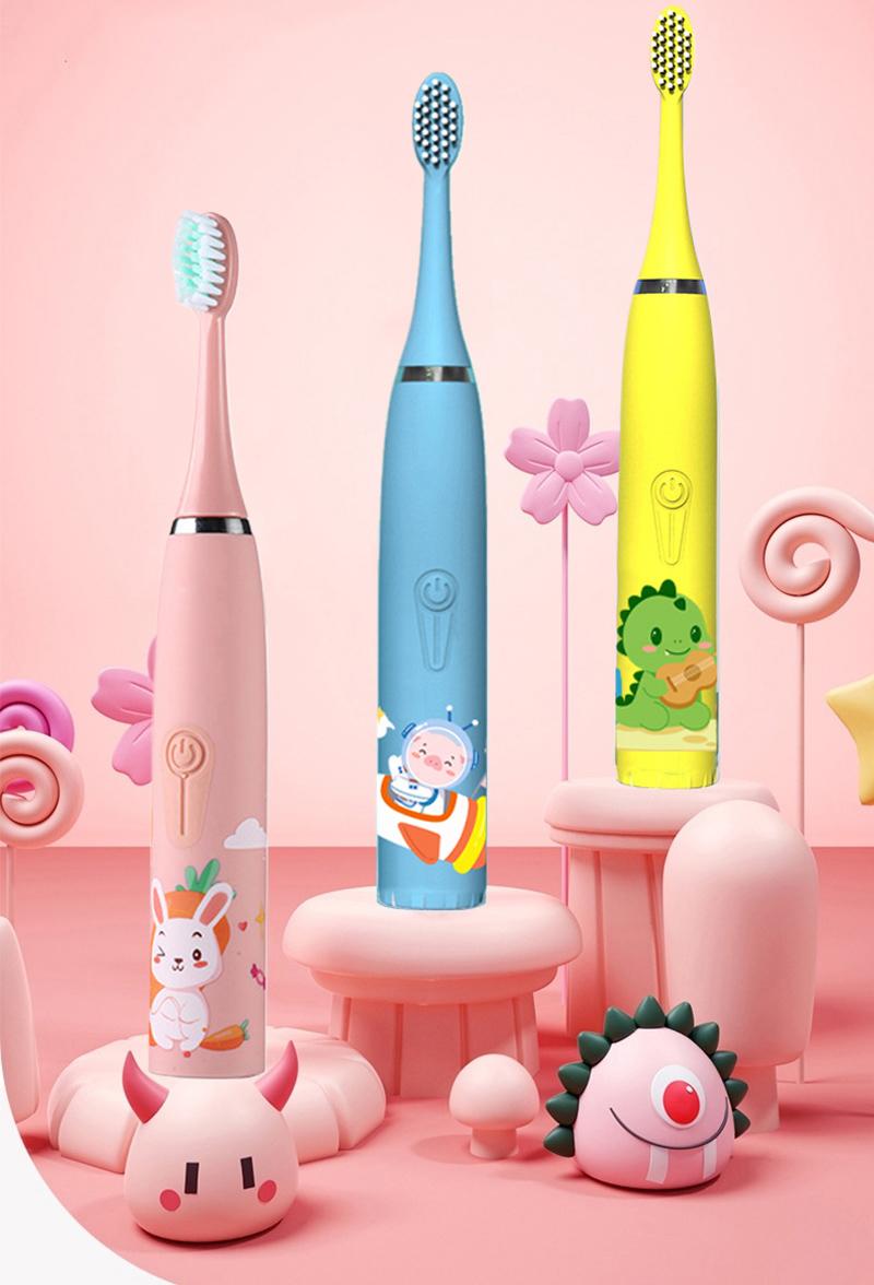 Product Introduction of Children's Electric Toothbrush With Replacement Heads Colorful Cartoon Ultrasonic Rechargeable Soft Hair Sonic Cleaning Brush adult  toothbrush portable  toothbrush 15