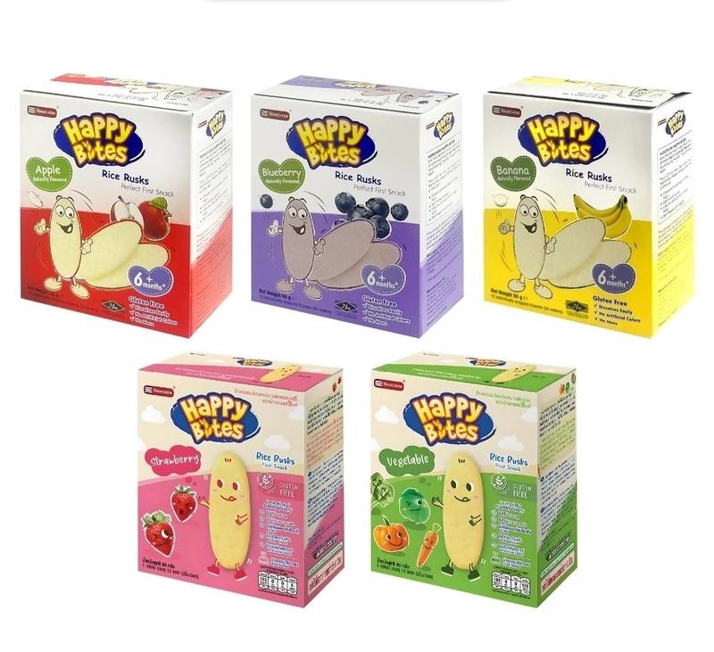  Happy bite Bánh gạo ăn dặm cho bé Happy Bites Chuối,Dâu,Táo Việt quốc Rau Củ  50g nhập khẩu Thái Lan 