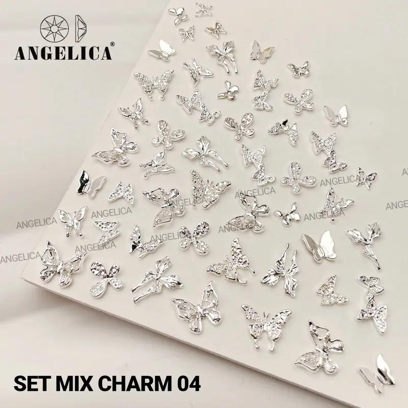 Sét 50 charm đá nail kim loại ánh vàng, ánh bạc trang trí móng làm nail Nữ Women 5