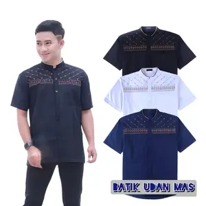 Atasan Koko Jasuke Bordir Viral Pria Dewasa Pakaian Batik Muslim Lebaran Baju Fashion Ramadhan Lengan Pendek Motif Polos Kombinasi Renda Hitam Warna Warni Bahan Katun Premium Model Kurta Kerah Leher Tinggi Mandarin Dada Kancing Depan Panjang Baju Sedang