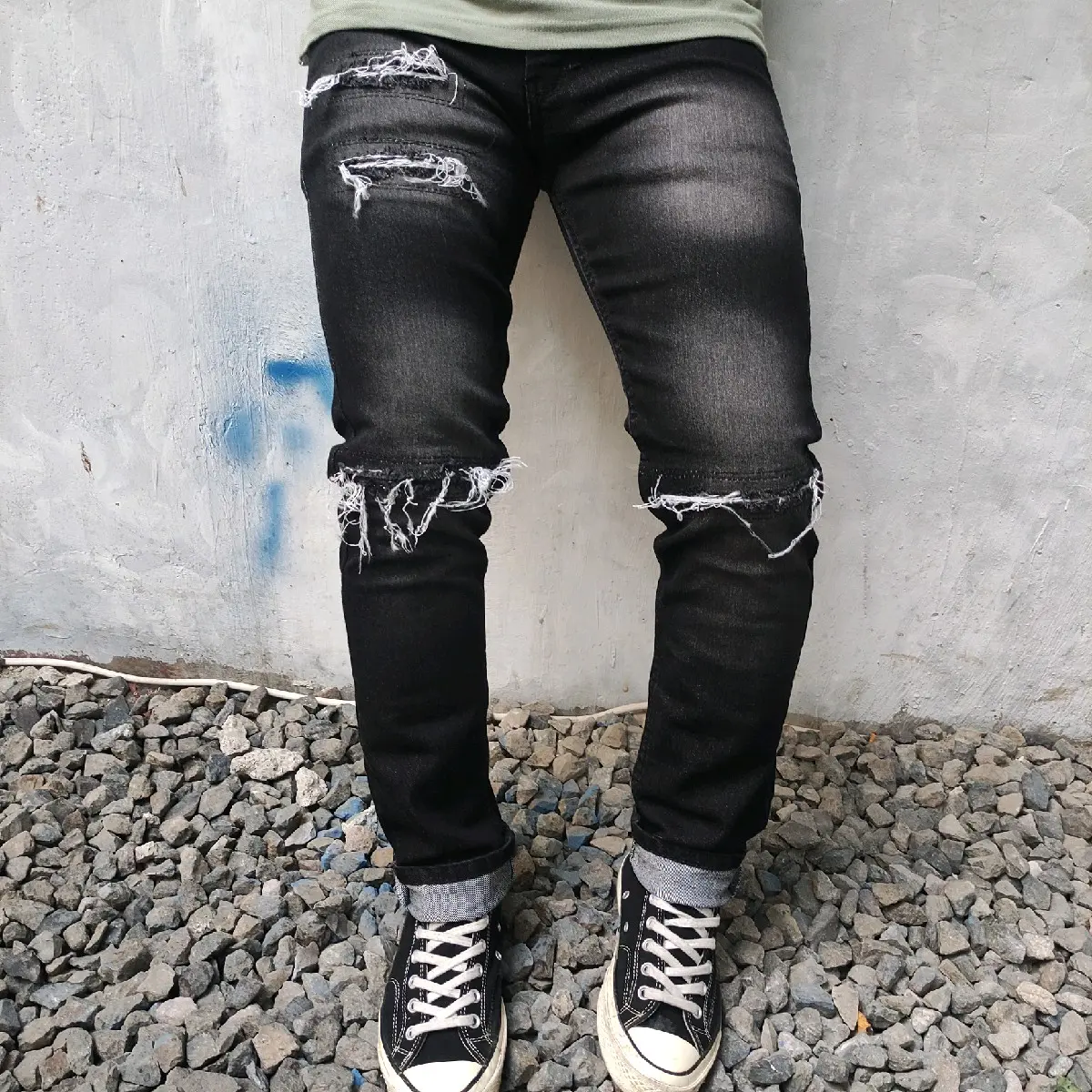 celana jeans Denim Slim Fit Pria Panjang distro model sobek
