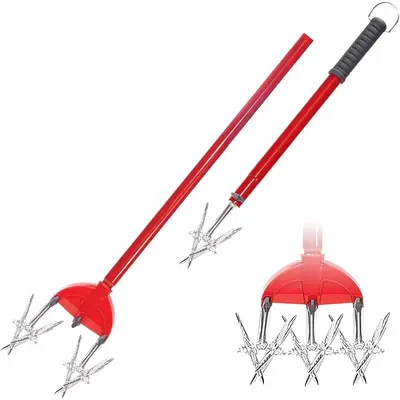 Hand Tiller Garden Tool - Stainless Steel Rotary Cultivator With Adjustable Handle