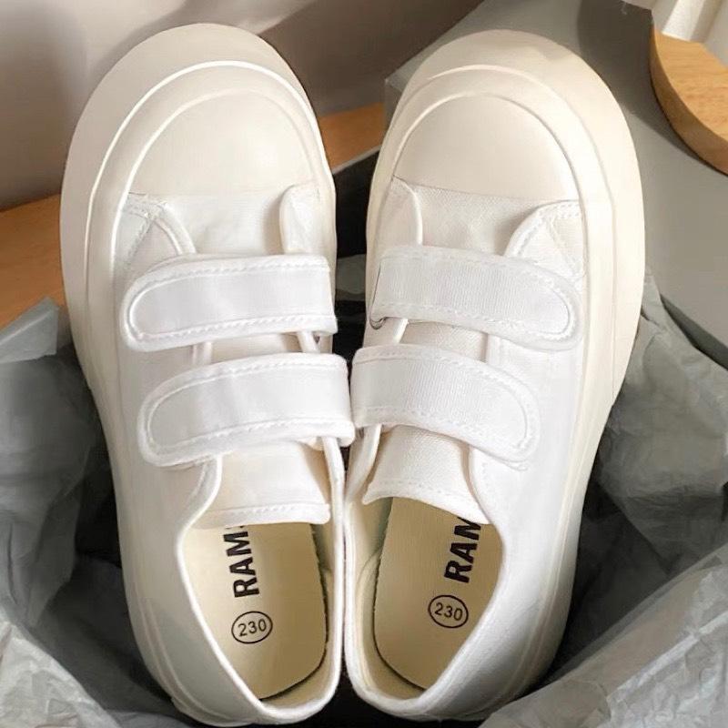 giày lười vải cavans đế độn basic 2 quai dán cao cấp Mũi tròn Nữ Shoes Sneaker Cổ Cao