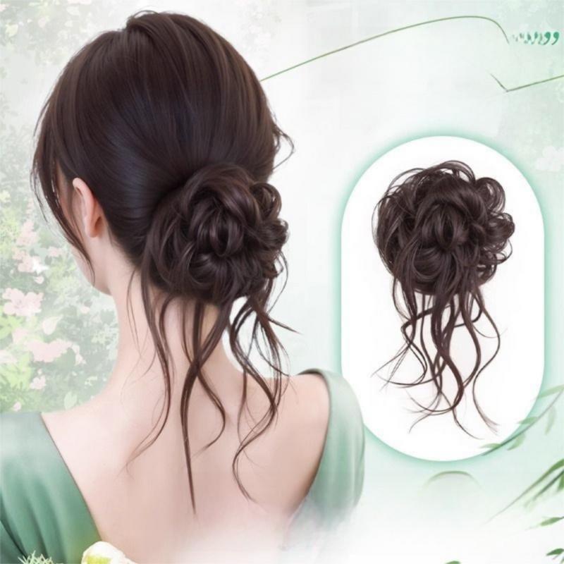 Mới Tổng hợp Kẹp tóc búi Đen tự nhiên Bông xốp Tóc giả kiểu búi Tóc xoăn Nâu…