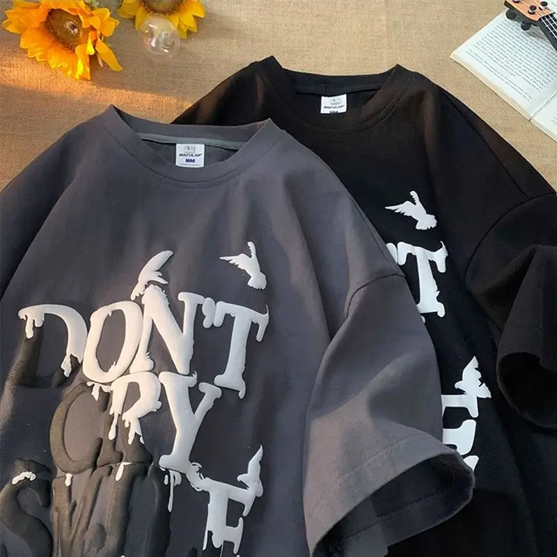 Áo thun đừng khóc DON'T CRY in nổi tay lỡ unisex nam nữ phông form rộng teen cổ tròn freesize cotton giá rẻ basic dễ thương đơn giản ngầu