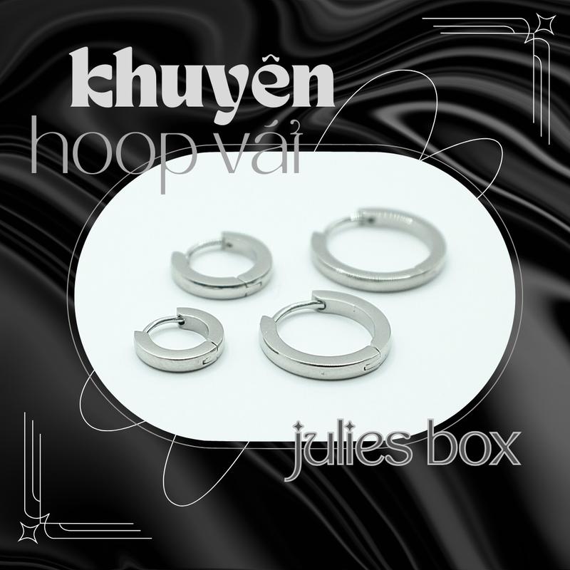 [1 CHIẾC] [BẤM] Khuyên Tai HOOP VÁT CẠNH Tròn Xỏ Nam Nữ Hình Unisex Julies Box 66 Không Ngứa Không Gỉ Không Đen