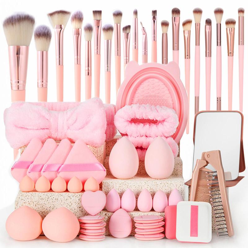 Makeup Tool Set, 36/46/56pcs/set Makeup Brush & Makeup Sponge & Powder Puff & Headband & Mirror & Comb & Brush Cleaning Bowl, Professional Makeup Tools for Women 0