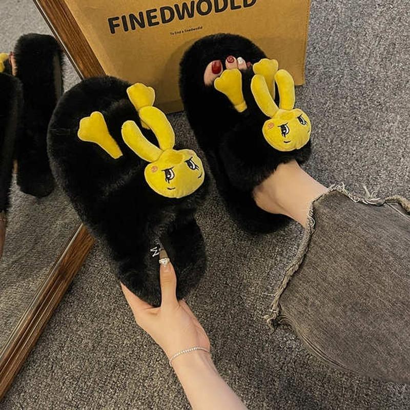 Dép Lông 2 Quai Ngang Họa Tiết Hoạt Hình Đáng Yêu DéP Slipper Có Quai Cao Su Nữ Hoa