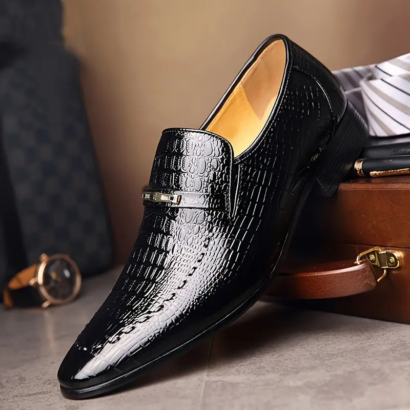 [Crocodile-Embossed] Men's Black Oxford Loafers |     Crocodile-Embossed Texture,-Tone Metallic |     Comfortable Rubber Sole |     Slip-On Dress Shoes |     Casual Business Formal Occasions 5