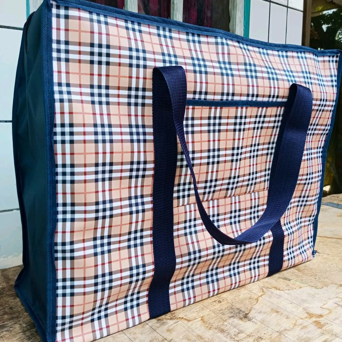 TRAVEL BAG TAS MOTIF JUMBO SERBAGUNA , LAUNDRY , MUDIK , BELANJA , warna  Navy