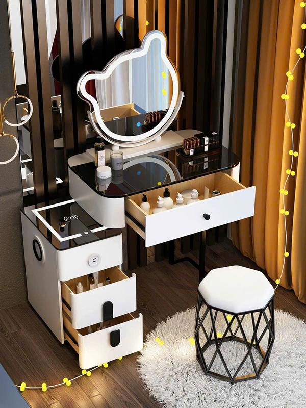 [Tặng ghế ] Bàn trang điểm thông minh BP06 Gỗ size 70cm có đèn led, Bàn phấn có sạc không dây cao cấp, kết nối loa bluetooth không dây .