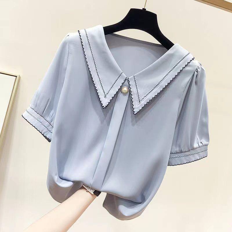Quần Áo Nữ Mùa Hè, ngắn Tay, Ngoại Cỡ, Áo Cổ Chữ V, Dáng Rộng Vừa Vặn, Thiết Kế Đẹp, Vải Voan Hợp Xu hướng Thích Hợp Cho Độc Đáo, Thời Trang, 150,00kg, Hàng Mới Về 3