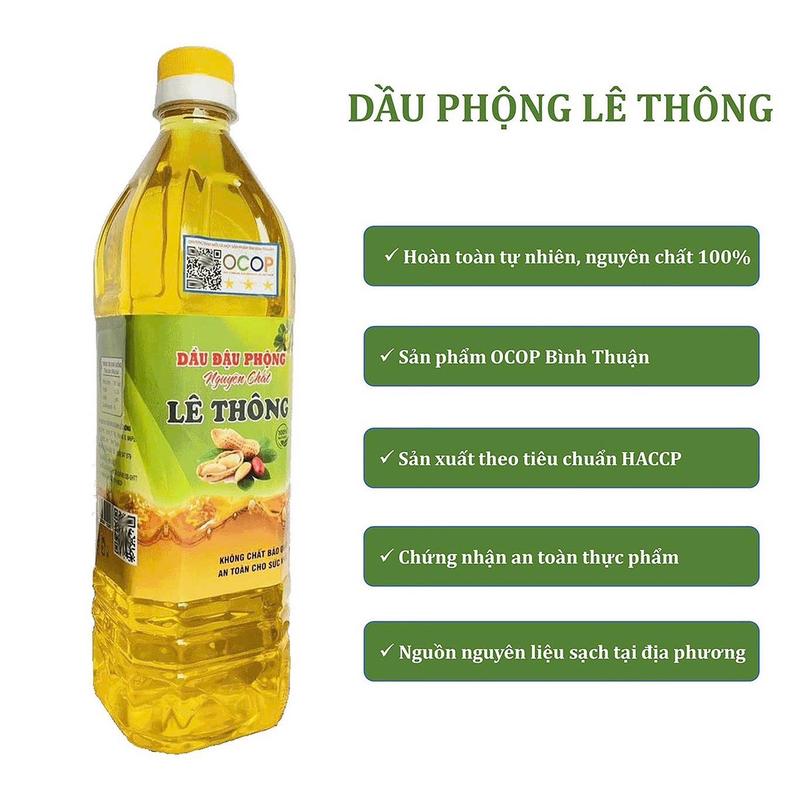 Dầu Phộng Nguyên Chất Lê Thông 1L - Dầu Lạc thuần chay OCOP Bình Thuận dầu ăn oil Tết cooking thực chai
