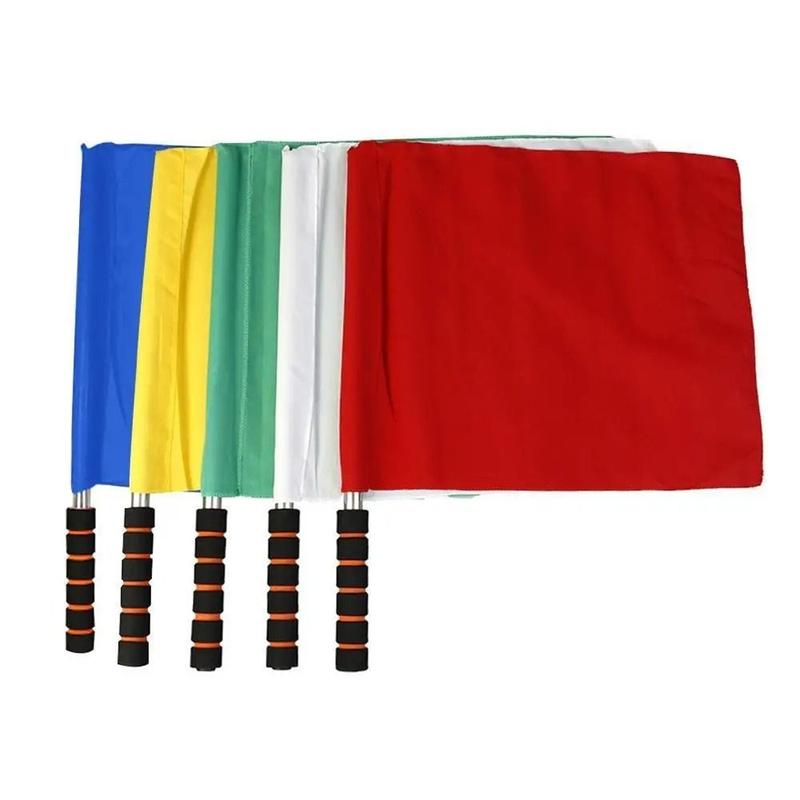 Product Introduction of Sports Equipment Red White Yellow Soccer Referee Flag Eye-catching Lightweight Linesman Flags Fair Play Sponge Handle Competition Signal Flag Traffic Flag 14