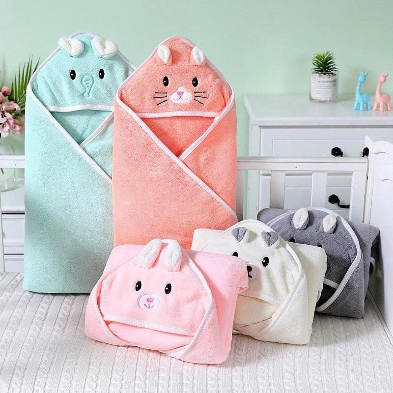  Khăn ủ quấn bé sơ sinh có mũ hình thú xinh xắn và dễ thương chất liệu vải mềm mại khăn tắm có mũ quấn bé thấm hút tốt 80x80cm Cho Bé khan  cuon tre 