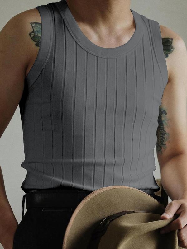 Men's Plain Round Neck Knit Vest, Summer Clothes, Regular Fit Casual Sleeveless Tank Top for Summer, Men's Knitwear for Daily Wear, Vest Top 4