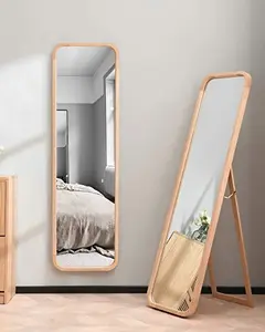 Standing Mirror sudut curve sudah ada penyangga dan bisa tempel dinding multifungsi - cermin aesthetic - cermin rias - kaca berdiri fullbody Putih Lampu