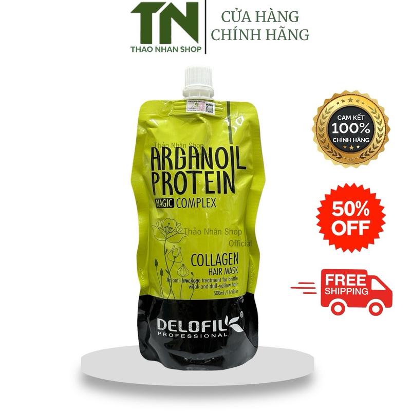 Kem ủ tóc Delofil Argan Oil collagen phục hồi tái sinh tóc hư tổn, dưỡng siêu mềm mượt Delofil Collagen Hair Mask 500ml
