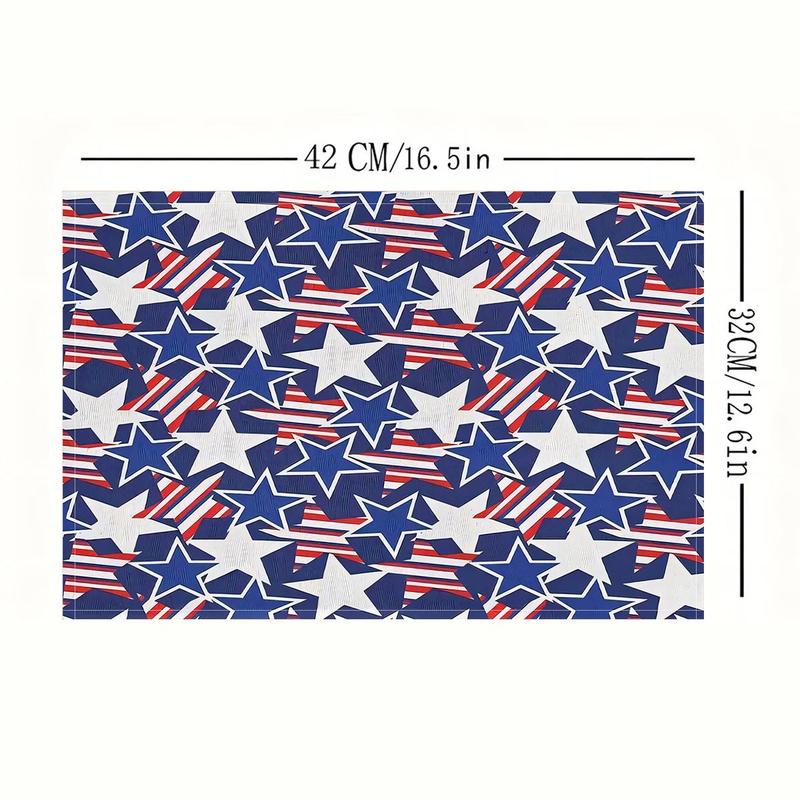 Product Introduction of Star Pattern Placemat, 1/4/6/8/12pcs Patriotic Stars Placemat, Table Mat for Home Kitchen Dining Room, Party Decoration Ideal Festive Gift for Family and Friends, Coasters 1