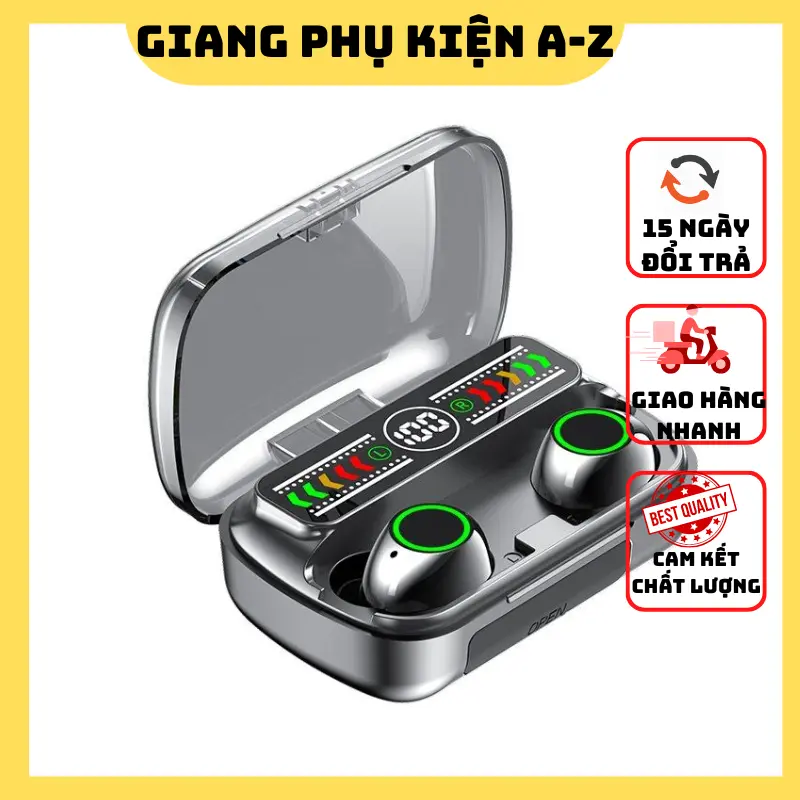 Tai nghe bluetooth M100 pro TWS v6.0 chuyên dụng chơi game, nghe nhạc, đàm thoại liên tục từ 4-6h âm thanh hifi sống động, hiển thị đèn Led cực phong cách có tính năng kháng nước và kiêm sạc dự phòng bảo hành 12 tháng Nhét Tai