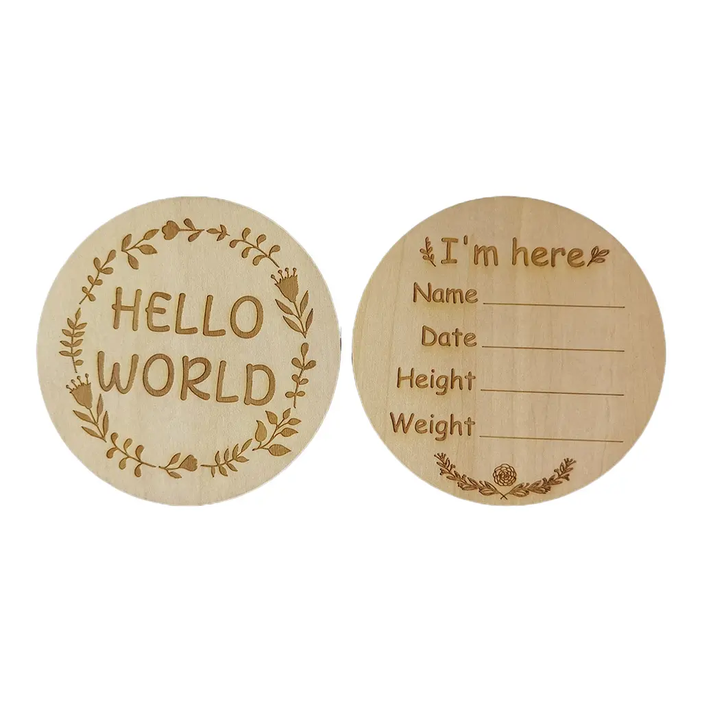 d973 2 Pcs Newborn Monthly Growth Recording Cards Wooden Birth Commemorative Cards Photography Props