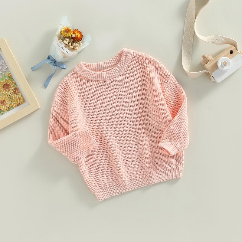 Product Introduction of Toddler Baby Round Neck Sweaters, Long Sleeve Solid Color Loose Knitted Pullovers 56