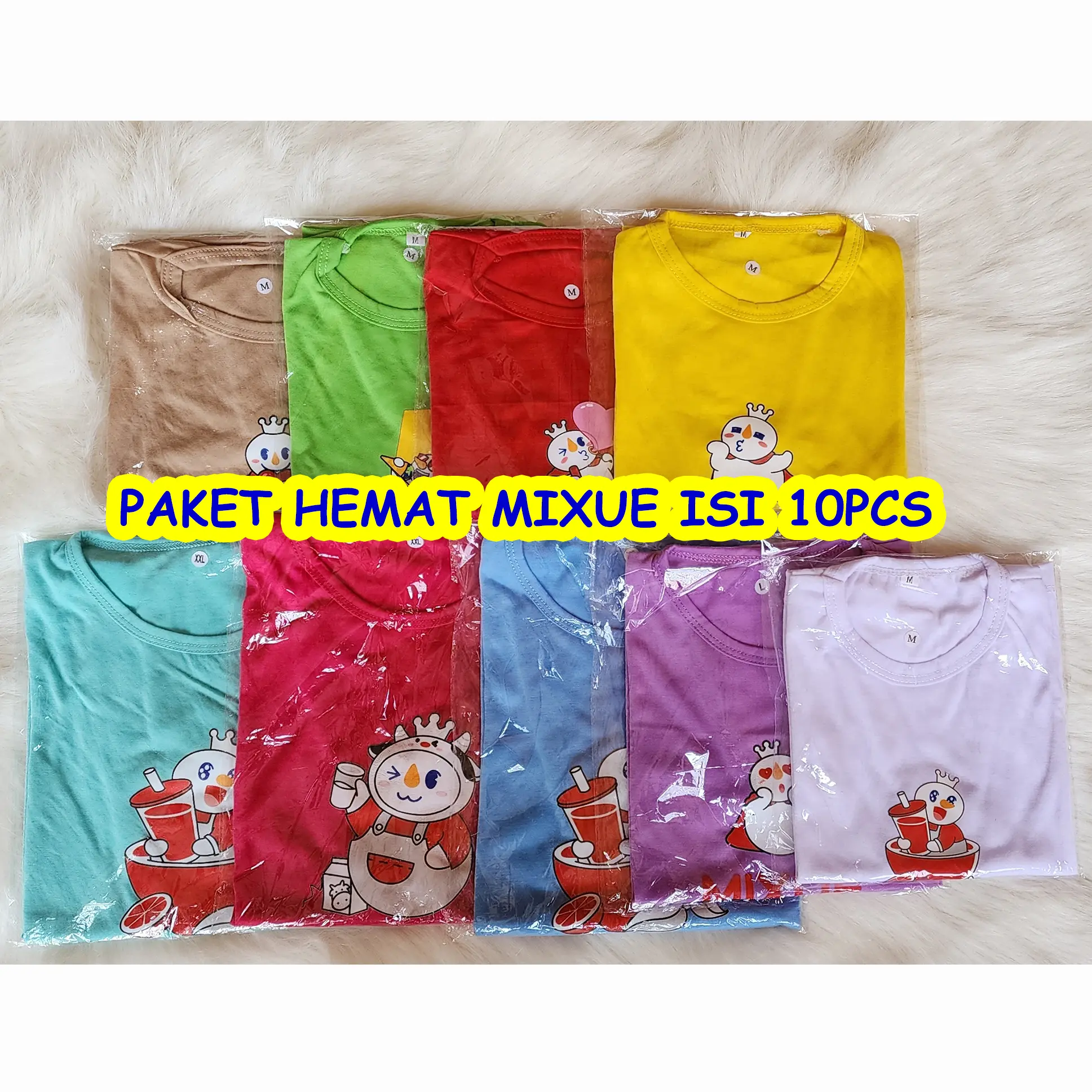 ( FREE AMPLOP ) KAOS ANAK MIXUE 10PC / PAKET HEMAT KAOS / SPANDEK PE Motif
