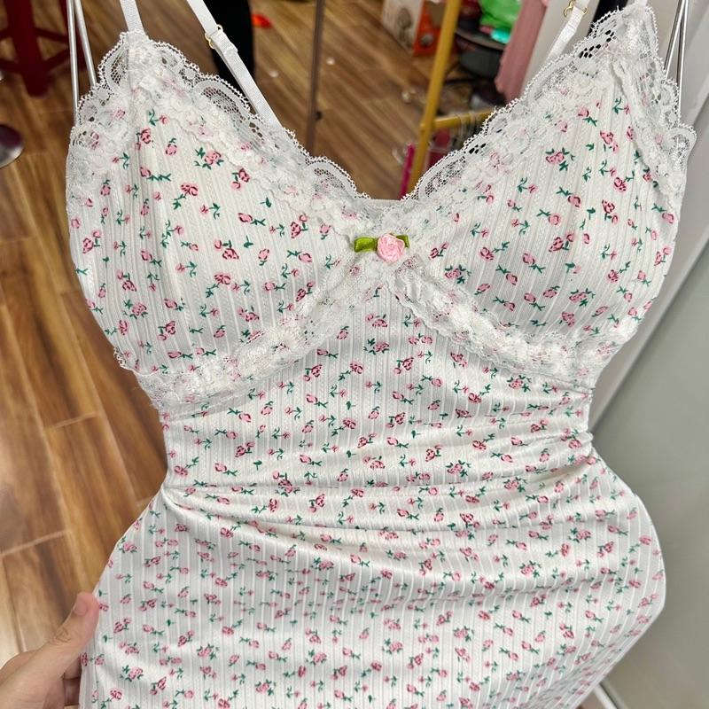 DEAL MỞ BÁN[B11] bộ đồ ngủ 2 dây hoa nhí mùa hè, váy ôm body có đệm, bộ ngủ mặc nhà croptop dễ thương dành cho nữ 4